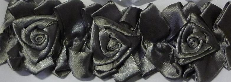 Blumenband Satin-elastisch design 1/55mm (10 yard), Grau